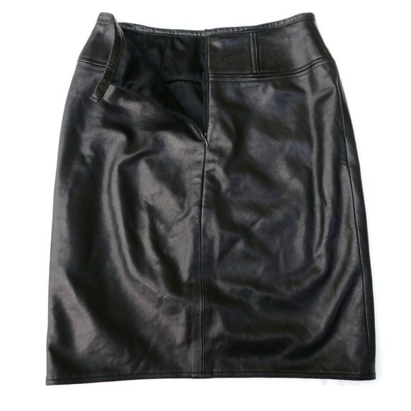 Vintage Leather Skirt Black Lining Buttery Soft Center Back YKK Zipper 4 Small - Picture 7 of 10